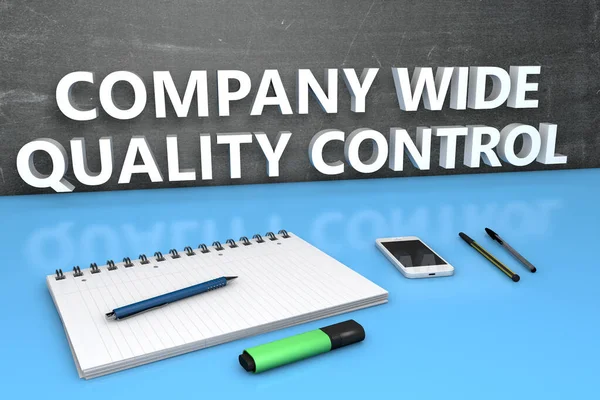 Cwqc Företaget Wide Quality Control Textkoncept Med Skrivtavla Anteckningsbok Pennor — Stockfoto