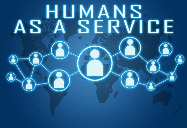 Human Service Tekstconcept Blauwe Achtergrond Met Wereldkaart Sociale Iconen — Stockfoto