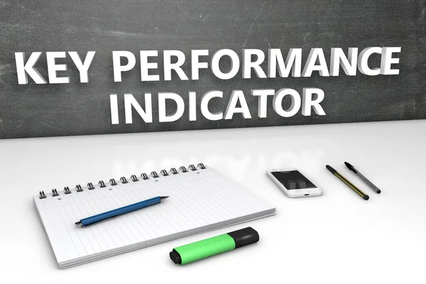Kpi Key Performance Indicator Text Concept Chalkboard Notebook Pens Mobile — Stock Photo, Image