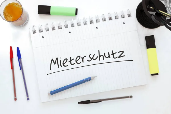 Mieterschutz German Word Protection Tenants Handwritten Text Notebook Desk Render — Stock Photo, Image