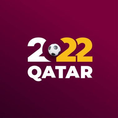Katar 2022 Dünya Kupası için reklam pankartı. Vektör çizimi. Kırmızı arkaplanda izole.