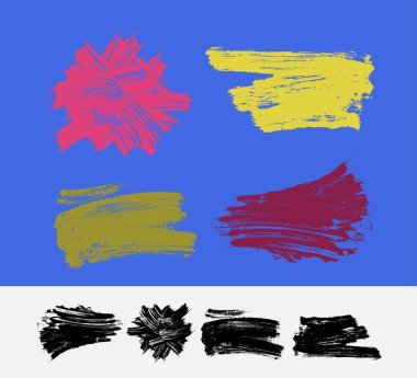 Fırça darbeleri çok detaylı. Boya fırçası elementleri. Bir dizi grunge tasarımı. Dikdörtgen metin kutuları. İnce, tehlikeli doku sancakları. Mürekkep sıçramış. Boyanmış pankartlar. Beyaz arkaplanda izole edilmiş vektör