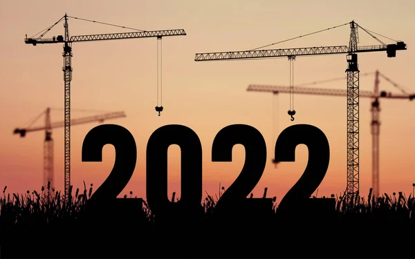 Silhuett Konstruktion För Att Välkomna Det Nya Året 2022 Stor — Stockfoto