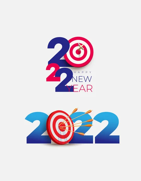 New Year realistic target and goals with symbol blue numbers of 2022 from red archery target, arrows archer and number. Set of vector resolution, target for new year 2022 concept.