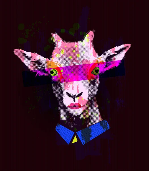 Sanat keçi kafası. El çizimi dekoratif fırça darbeleri vektör çizimleri. Renk ve özet modern sanat.