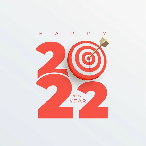 Realistic target 2022 New Year and goals with symbol of 2022 from red archery target, arrows archer and number. Resolution and target for new year 2022 concept. Vector illustration on white background