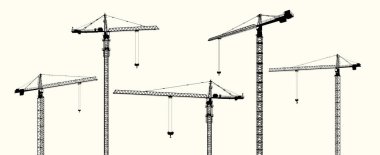 Beyaz arka planda izole edilmiş vinç seti. Vektör koleksiyonu? Yapılandırma vinci.