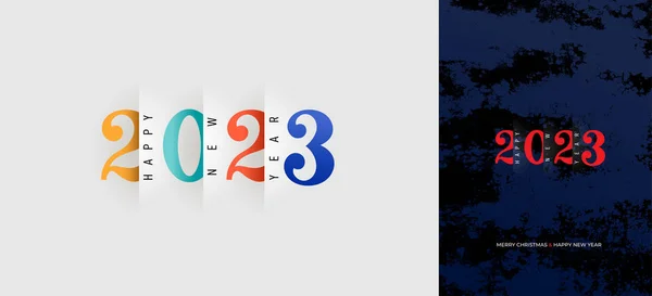 新年快乐2023设计模式 剪纸排字 字母和彩色编号2023 新年假期装饰 带有白色背景上孤立的彩色标签的矢量插图 — 图库矢量图片