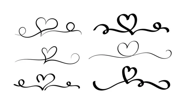 心线矢量绘图 一套连续画线的心型潮流简约的插图 爱情符号一行黑色抽象简约素描 海报小册子 — 图库矢量图片