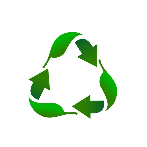 緑の葉でリサイクルシンボルとアイコン エコサインをリサイクルする ベクトルイラスト新鮮な環境ロゴデザインテンプレート 白地に隔離された — ストックベクタ