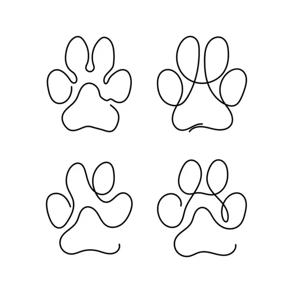 Set Continuous One Line Drawing Illustration Paw Pad Collection Dog — Stock Vector