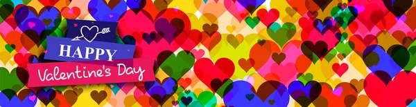 Kleurrijke Heldere Event Banner Valentijnsdag Vector Valentijnskaarten Met Abstracte Harten — Stockvector