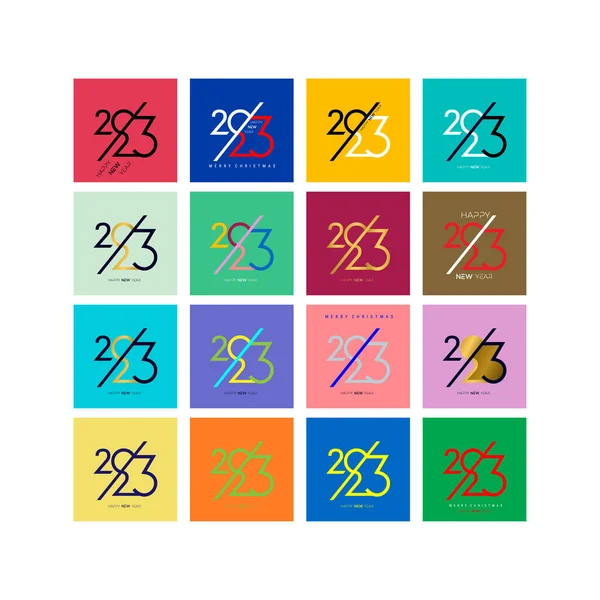 2023年のクリエイティブコンセプトハッピーニューイヤー お祝いや季節の装飾のためのタイポグラフィのロゴ2023ベクトルデザインテンプレート バナー カバー カード ポスターのための最小限のトレンディーな色の背景 — ストックベクタ