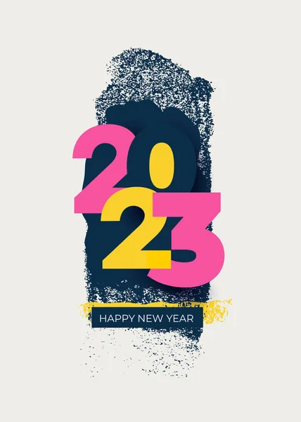 ハッピーニューイヤー2023ロゴデザイン ベクトルイラスト 新年のテキスト記号を把握します 2022年ナンバーデザインテンプレート 新年の休日のための装飾フラット 黄色とピンクのラベルのベクトル — ストックベクタ