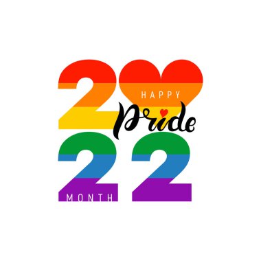 Gökkuşağı kalpli vektör logosu Igbtq 2022 gurur ayı. LGBTQ gururunu temsil eden gurur bayrağı. Gurur dolu bir Haziran desteğinin sembolü. Beyaz arkaplanda izole.