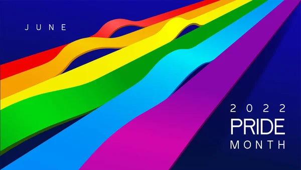 Lgbtqプライド月間2022 虹の旗の背景にカラーラベル 人権や多様性の概念 Lgbtのイベントバナーのデザインは 虹が進んでいる 黒の背景に隔離されたベクトル — ストックベクタ