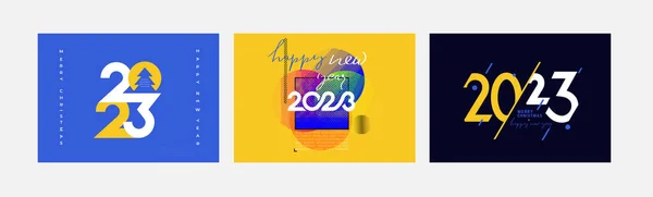 2023 Carteles Feliz Año Nuevo Conjunto Plantillas Diseño Con Logo — Vector de stock