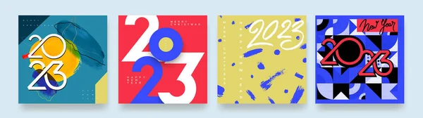 Творческая Концепция Счастливого Нового Года Набор Шаблонов Логотипа 2023 Типографикой — стоковый вектор
