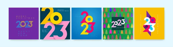 2023 Творческая Концепция Счастливого Нового Года Набор Шаблонов Логотипа 2023 — стоковый вектор