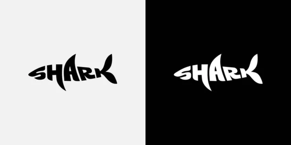 Стилізоване Слово Формі Акули Набір Чорно Білих Акул Дизайн Логотипу — стоковий вектор