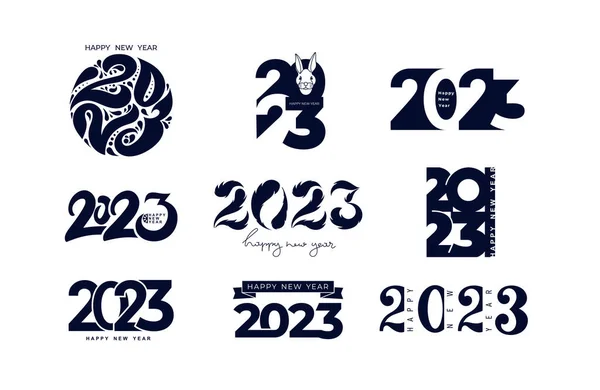 Grand Ensemble Créatif 2023 Happy New Year Logo Design Modèle — Image vectorielle