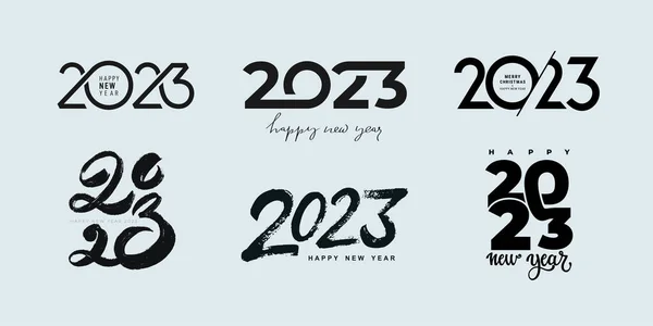 2023年のセットハッピーニューイヤーロゴデザイン 2023番号デザインテンプレート 2023年あけましておめでとうございます ベクトルイラスト ブランディング カバー バナー カードポスターのための最小限のトレンディーな背景 — ストックベクタ