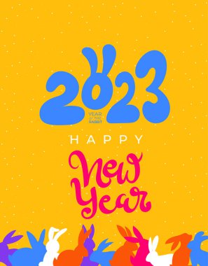 2023 Çin yeni yılı. Tavşan burcu. El çizimi, Noel sembolü. 2023 logo tasarımı. Çin burcunun tavşanı. Düz minimalizm vektör çizimi. Tavşan burcu işareti.