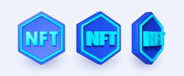 NFT karşılanamaz simge seti, Gerçekçi 3d nft simgesi. Poster, web sitesi, afiş, broşür, takvim, kart tasarımı. Beyaz arkaplanda izole edilmiş şablon vektör çizimi.
