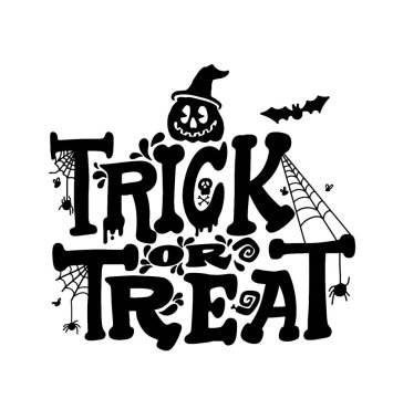 Cadılar Bayramı için davetiye, poster, pankart, şeker ya da şaka harfleri. El çizimi siyah siluet vektör çizimi. Cadılar Bayramı 'nın vektör siluetleri.