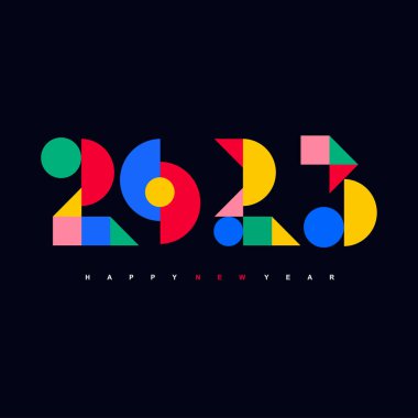 2023 yılbaşı bayramı bayrağını çizgiler ve geometrik şekillerden gelen rakamlarla selamlıyor. Kart, davetiye, el ilanı, web, kapak ve takvim için yaratıcı şablon. Noel vektör illüstrasyonu.