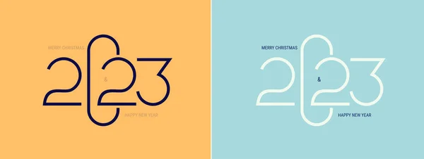 2023年新年明けましておめでとうございます パンフレットデザイン カード バナーのための2023年のロゴデザイン クリスマスの装飾2023ハッピー新年のシンボル ベクトルイラスト 黄色と青の背景に隔離された — ストックベクタ
