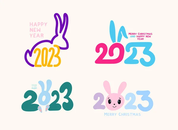 2023 Feliz Año Nuevo Diseño Logotipo Color Números Con Orejas — Vector de stock