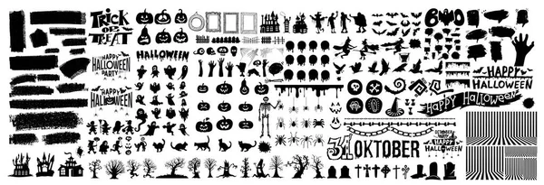 Grande Conjunto Silhuetas Halloween Ícone Preto Caráter Design Bruxa Elementos —  Vetores de Stock