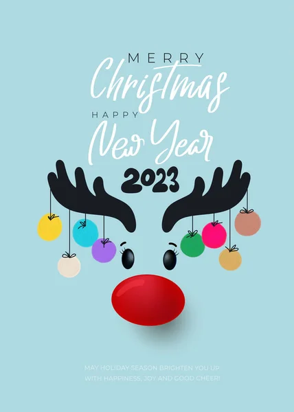 Ciervo Dibujos Animados Con Bolas Adornos Navidad 2023 Feliz Año — Vector de stock