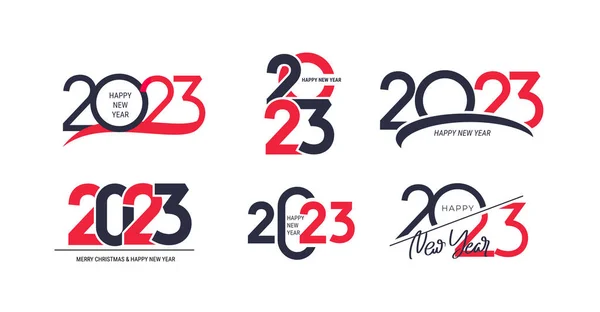 Colección 2023 Feliz Año Nuevo Diseño Texto Logo Blanco Negro — Vector de stock