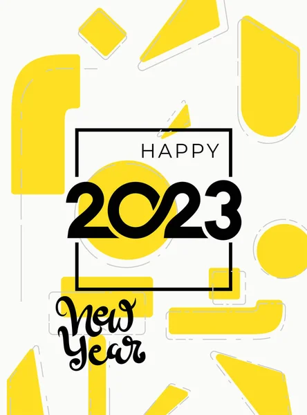 现代2023年版式设计为黄白色 风格扁平 快乐近2023设计与插图和独特的风格 病媒庆祝装饰 社交网站 — 图库矢量图片