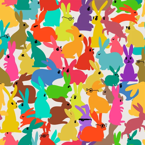 Bezešvé Vzor Roztomilými Barevnými Zajíčky Ručně Kreslený Zajíček Potisk Zajíc — Stockový vektor