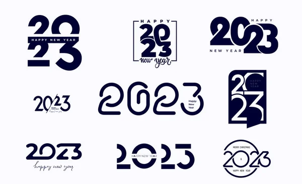 Creative Big Set 2023 Happy New Year Logo Design Number — Stock Vector