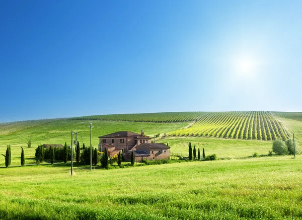 Tuscany landscape with typical farm house Royalty Free Stock Photos