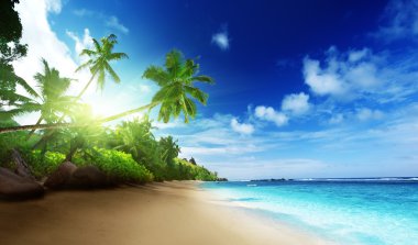 günbatımı zamanı Beach'te mahe Adası Seyşel Adaları '