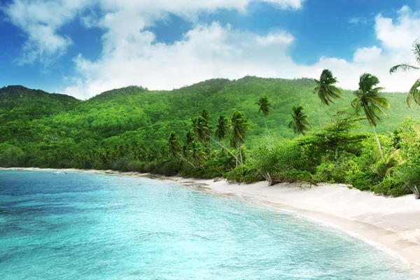 Beach in sunset time on Mahe island, Seychelles — Stock Photo, Image