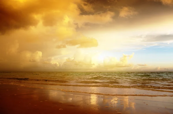 Solnedgång på stranden i Karibiska havet — Stockfoto
