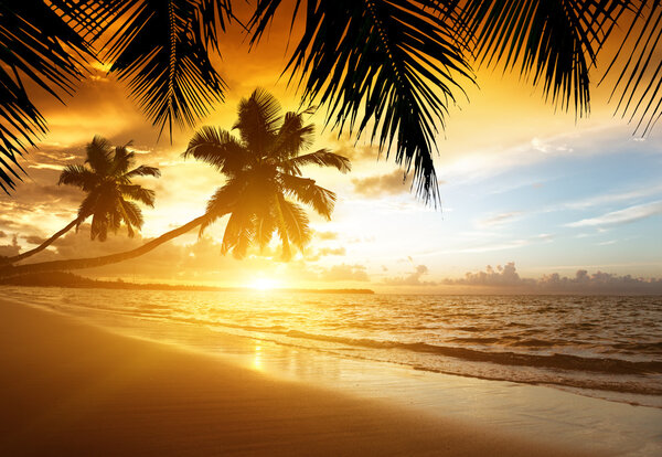 sunset on the beach of caribbean sea