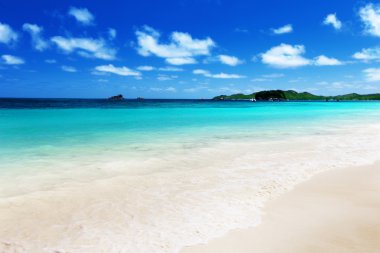 Praslin adasındaki sahil, Seyşeller.