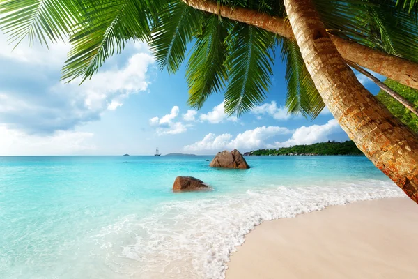 Anse Lazio praia na ilha Praslin, em Seychelles — Fotografia de Stock