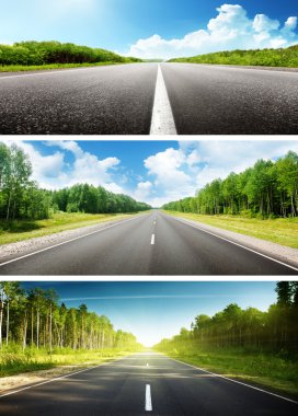 afiş güneşli gün ve yol kümesi