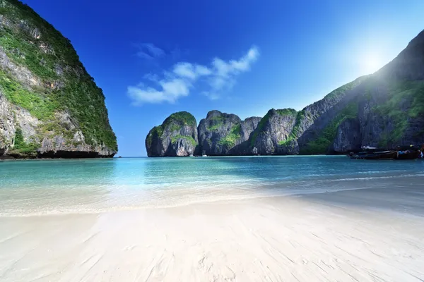 Ochtend tijdstip maya bay, eiland phi phi leh, thailand Rechtenvrije Stockafbeeldingen