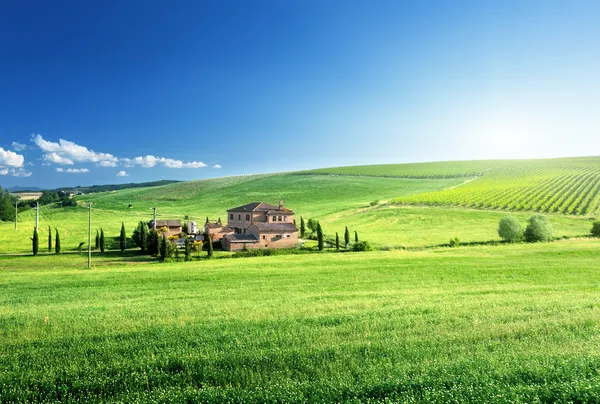 Paisaje en Toscana con casa de campo típica, Italty Imagen De Stock