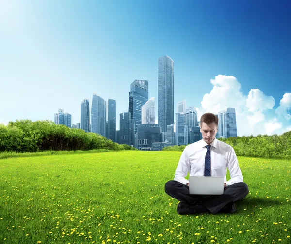Business man working in park — Stock Photo, Image