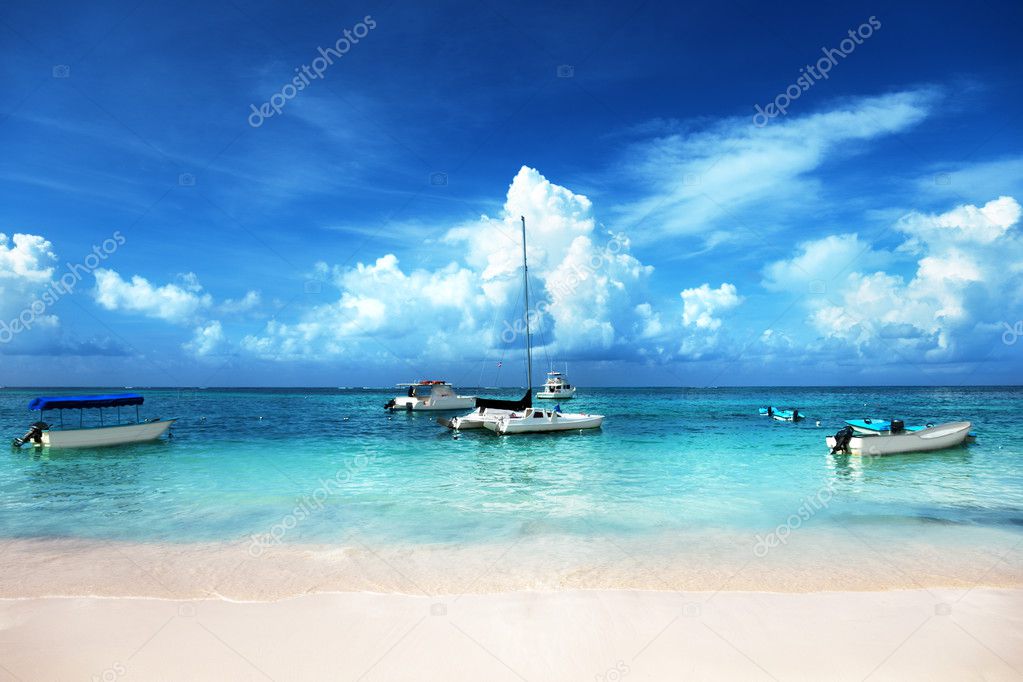 Caribbean beach and yachts